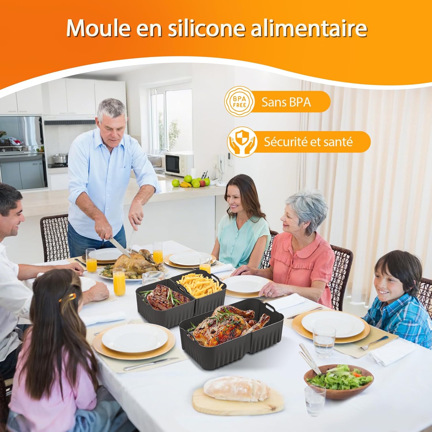 Moule silicone air fryer - 10.4L - réutilisable, idéal familles et fêtes - AF500EU