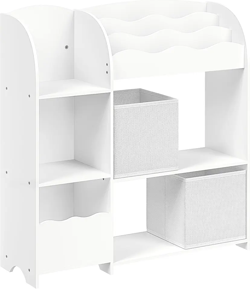 SONGMICS – Étagère enfants – 2 bacs, rangement jouets et livres, blanc nuage, GKR042W01