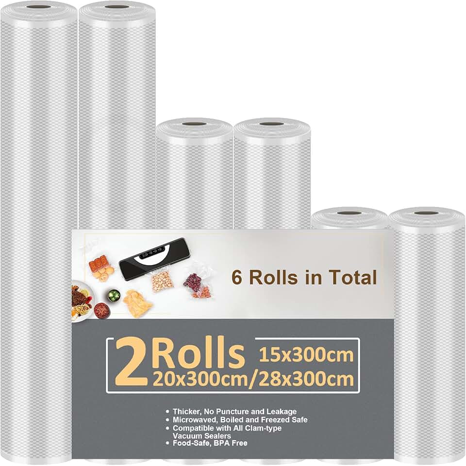Rouleau sous vide alimentaire - lot de 6 - 28/20/15x300cm - compatible toutes machines