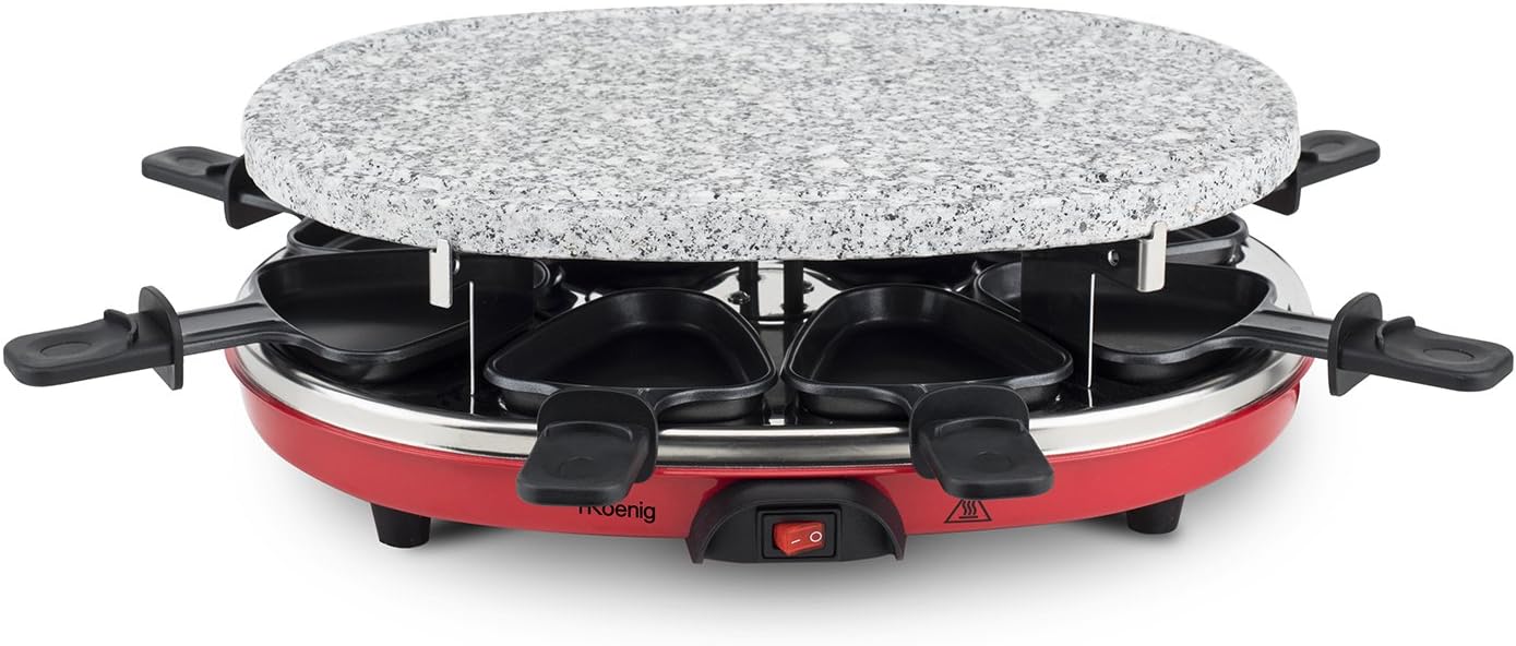 H.Koenig - Raclette multifonction 8p - pierre naturelle, 6 mini crêpes, grill, poêlons antiadhésifs - RP412
