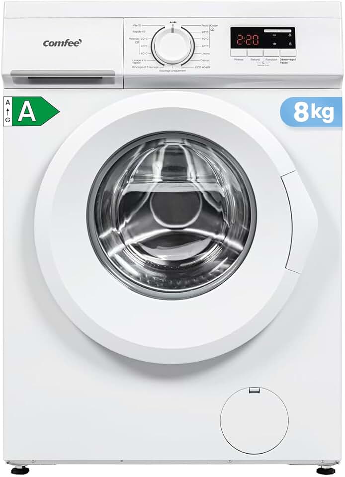COMFEE' - Lave-linge frontal 8kg, classe A, moteur BLDC, 15 programmes, CFE12EW80/W-FR