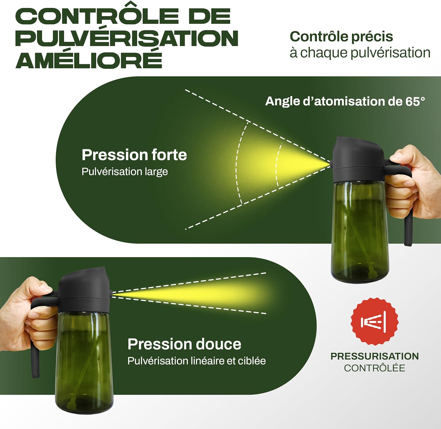 PORTENTUM - spray huile cuisine 2 en 1 470ml - verre vert, spray et verseur