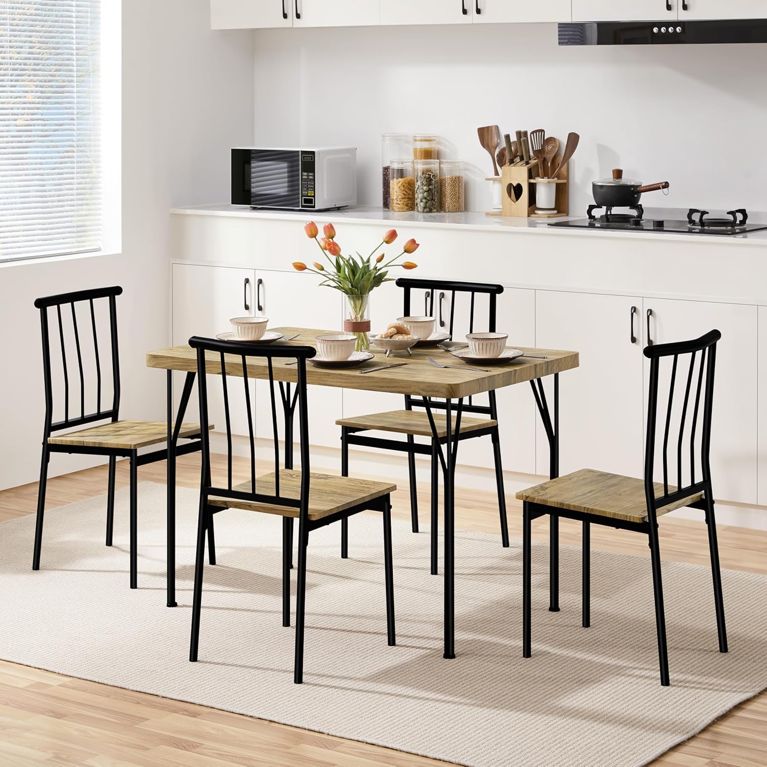Yaheetech - ensemble salle à manger 4 chaises bois/métal, compact