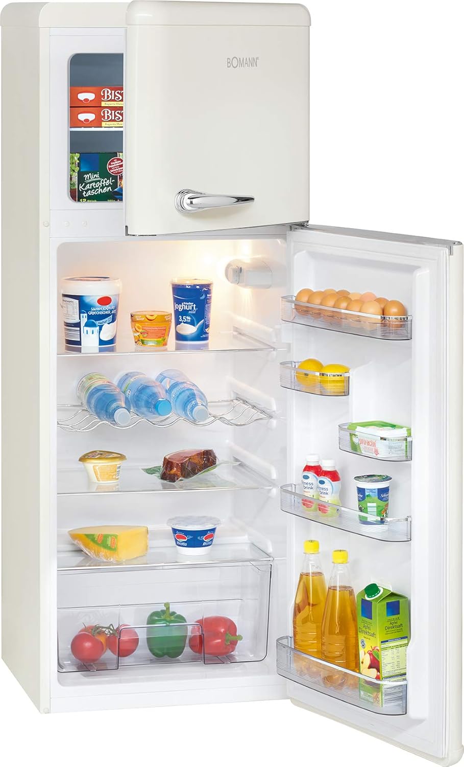 Bomann - DTR 353.1 série rétro - 208L double porte, poignées chromées