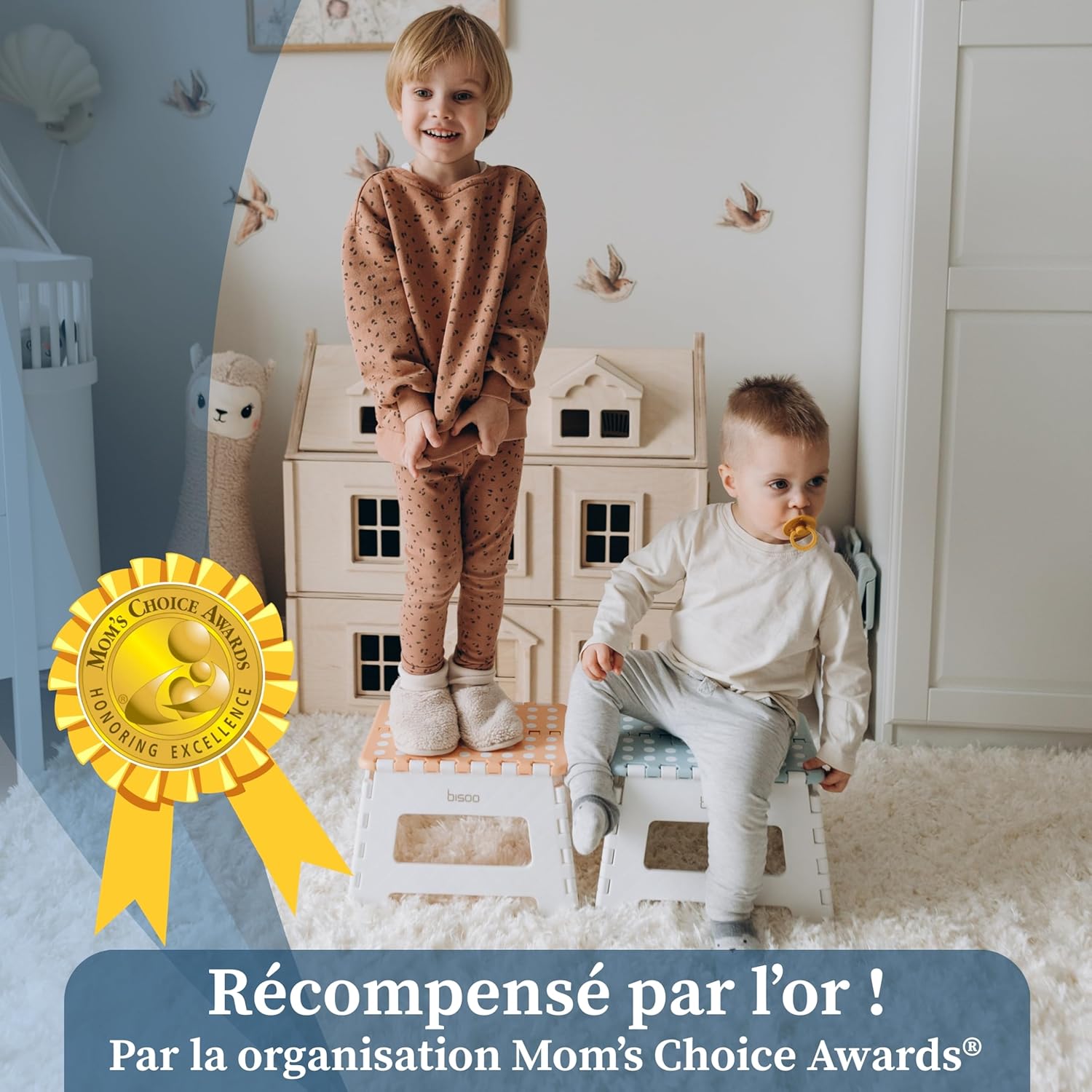 Bisoo - Tabouret pliant enfant 22cm - plastique bleu, sûr, portable