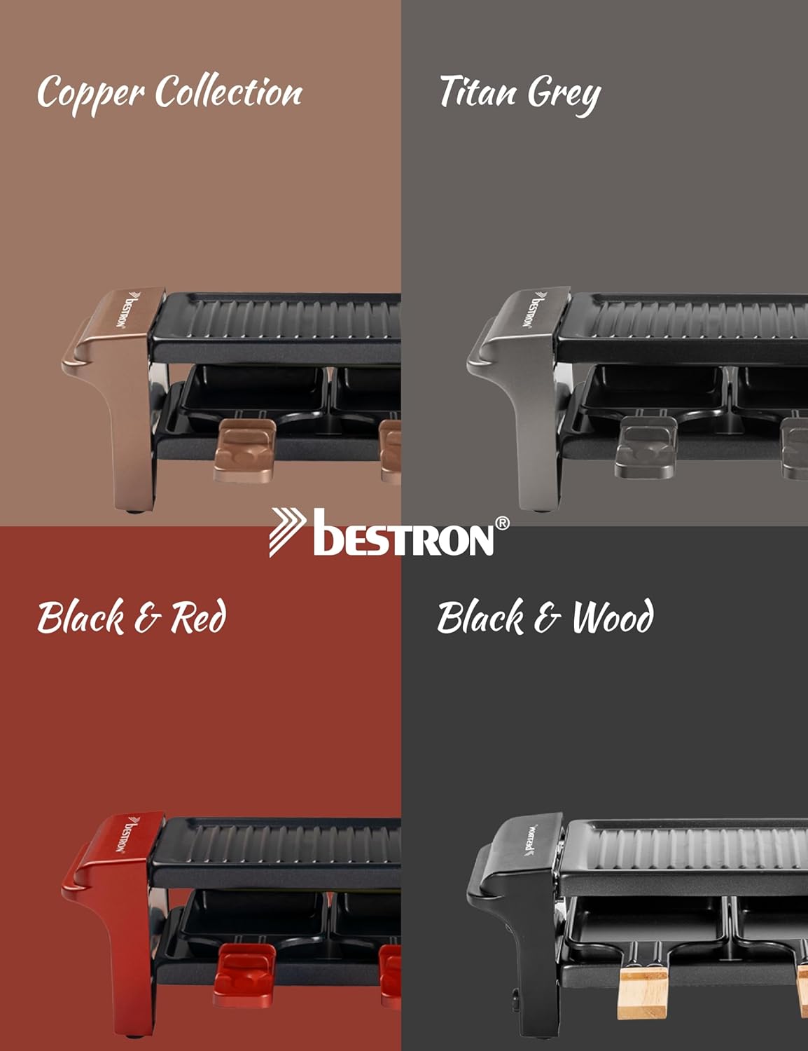 Bestron - Mini raclette/grill 350W - 2 poêlons, antiadhésif, compact