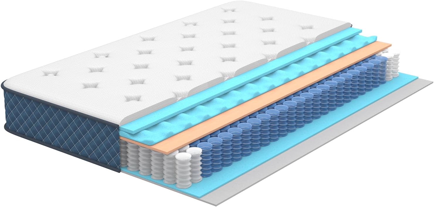 Matelas - Ressorts ensachés & mémoire de forme - 160x200x22 cm - soutien moyen, durable, respirant