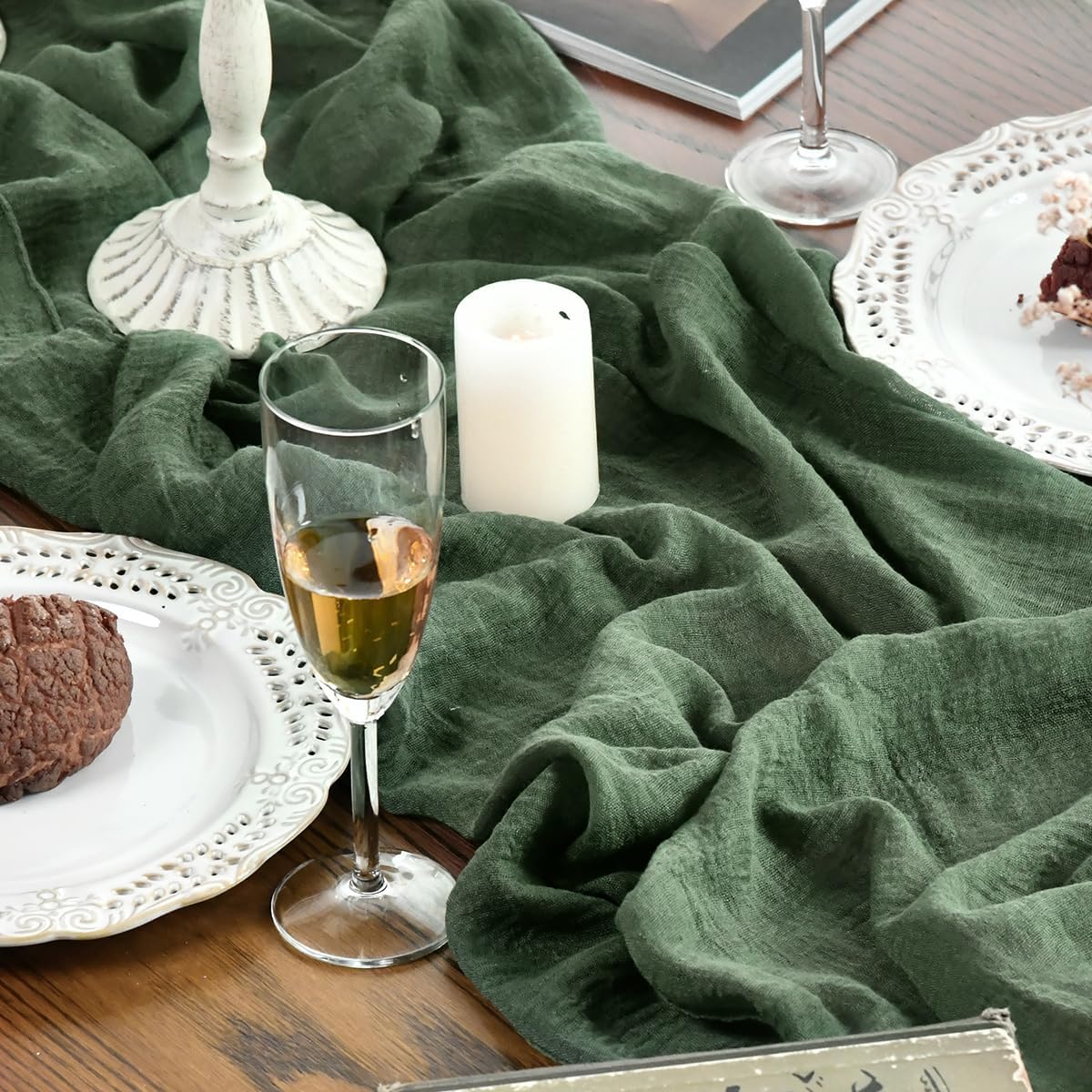 Artoid Mode - chemins de table bohème - 300 cm - gaze mousseline vert