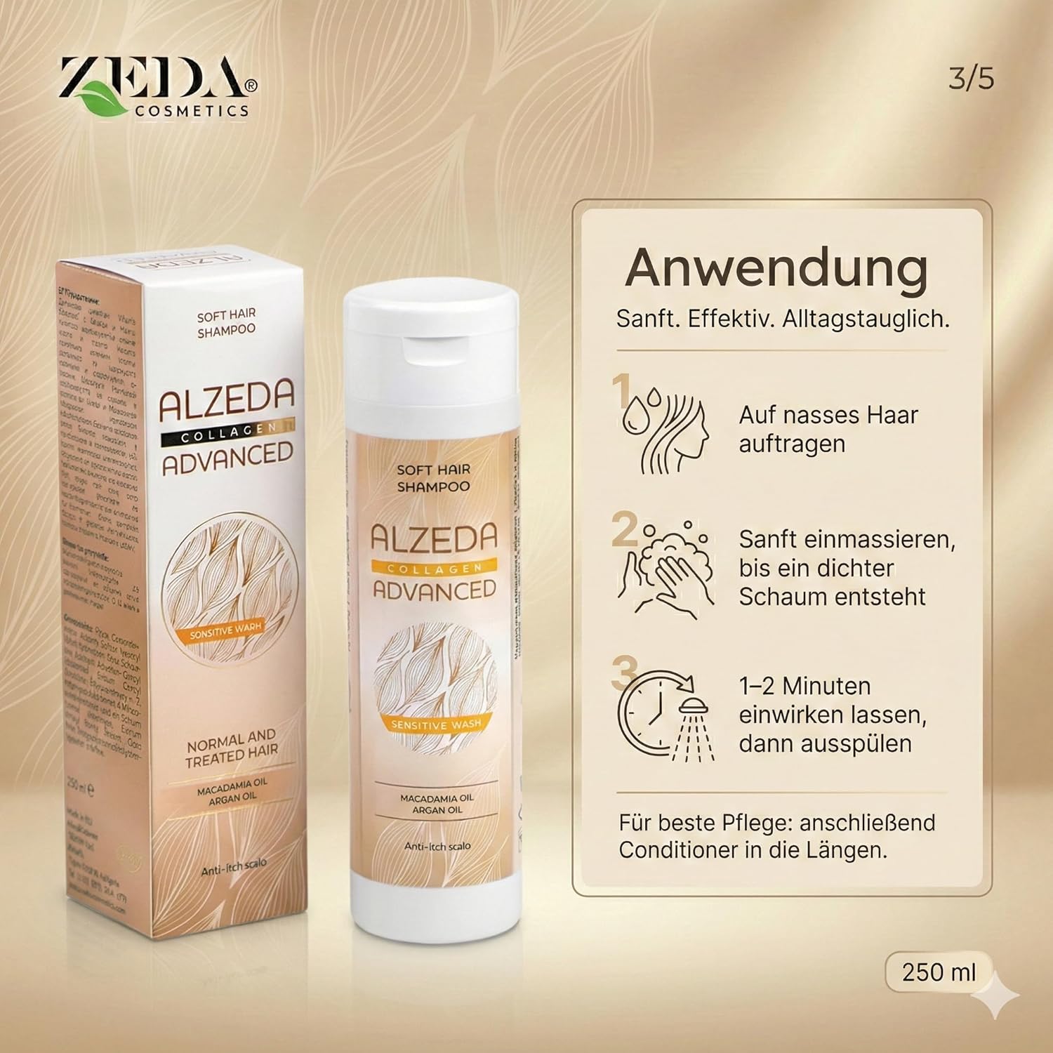 ADVANCED - Trio Réparation & Brillance - 250ml+250ml+60ml - Sans sulfate, argan & macadamia, pour cheveux secs