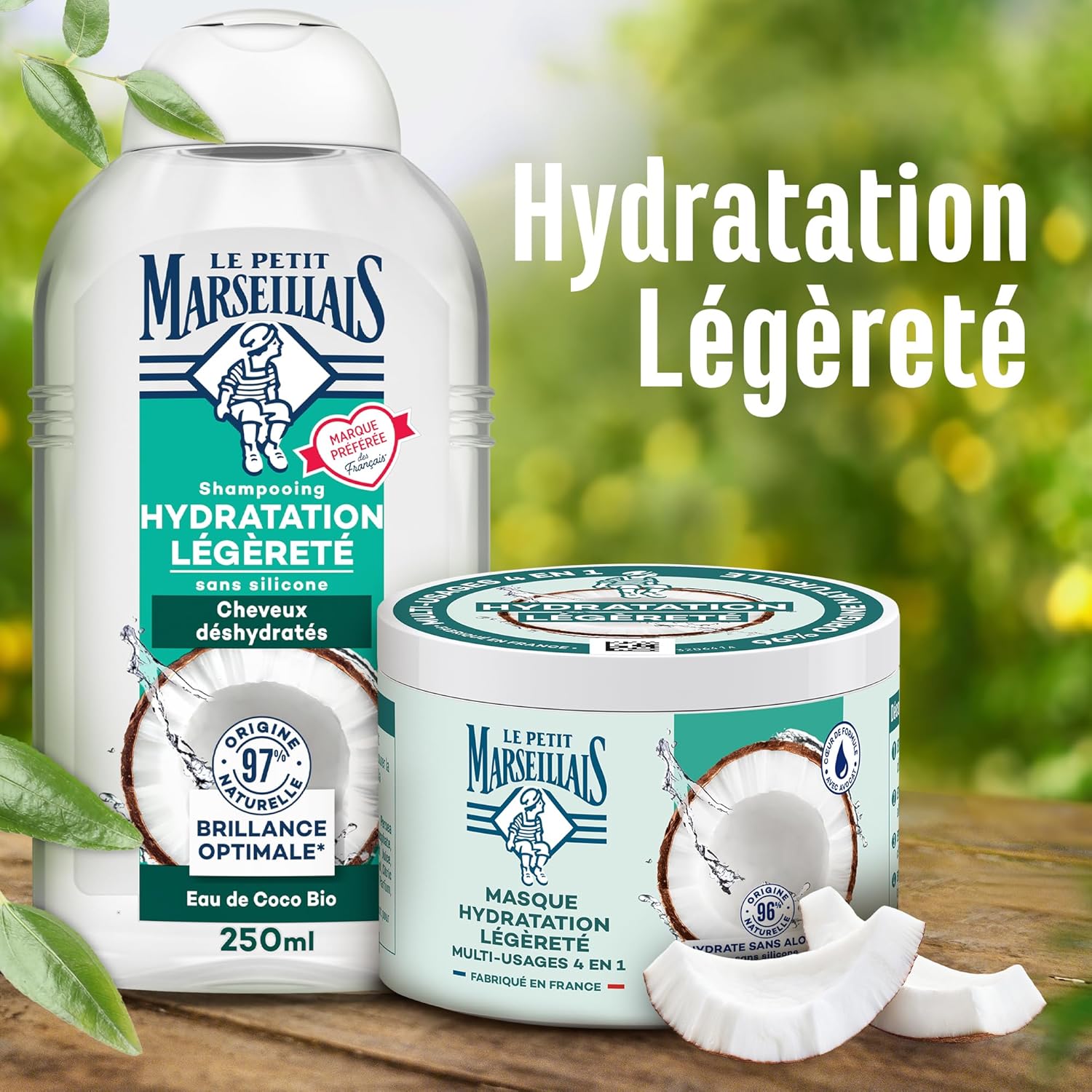 Le Petit Marseillais - Masque 4en1 Eau de Coco Bio 370ml - hydratant cheveux sans silicone 96% naturel
