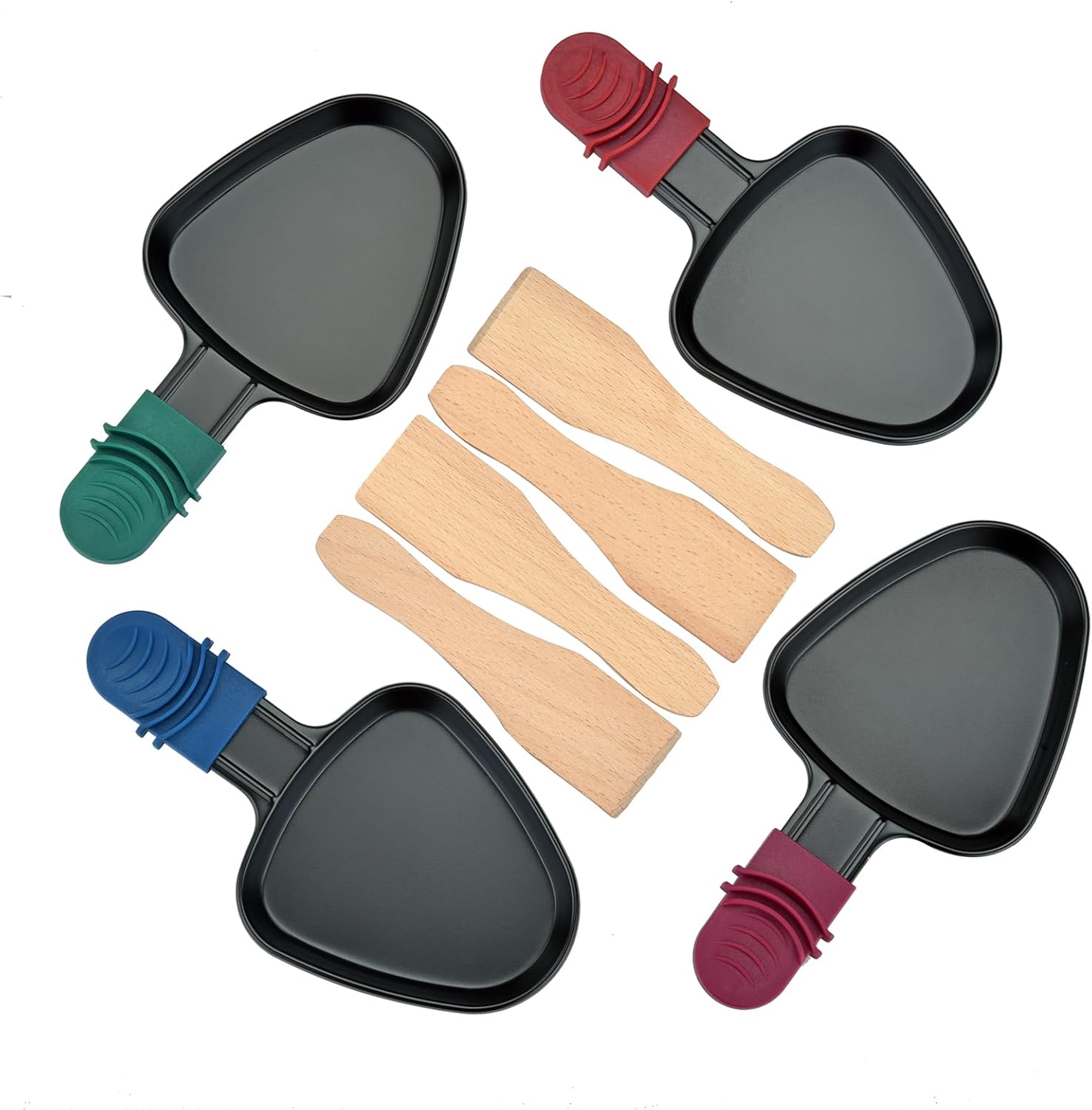Poêlon raclette – set 4 pièces – antiadhésif, spatule bois, fromage fondu