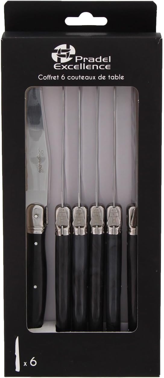 Pradel - Set Laguiole Excellence - 15,7x25,7x1,5 cm - 6 couteaux inox microdentés, manche ABS gris