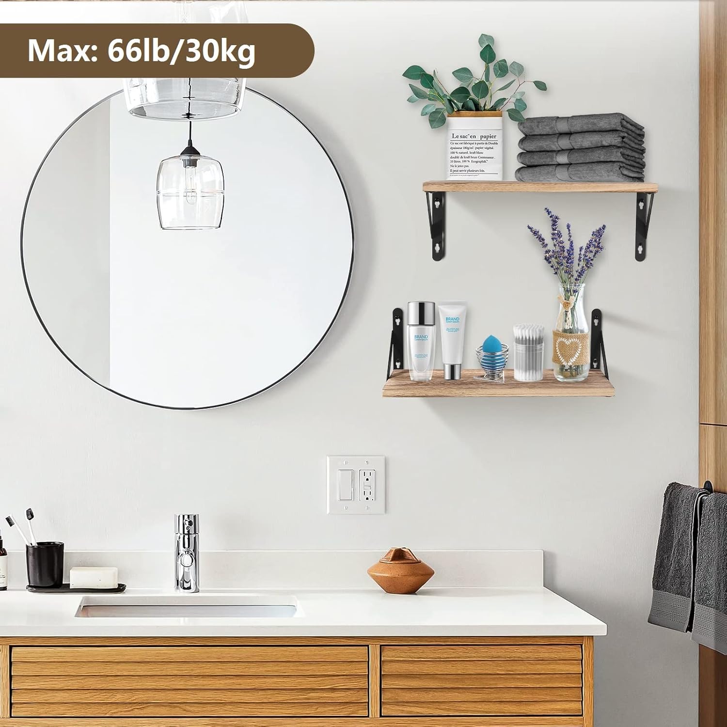 AGM - étagères murales bois, 42,5x15cm, lot 2, multi-pièces