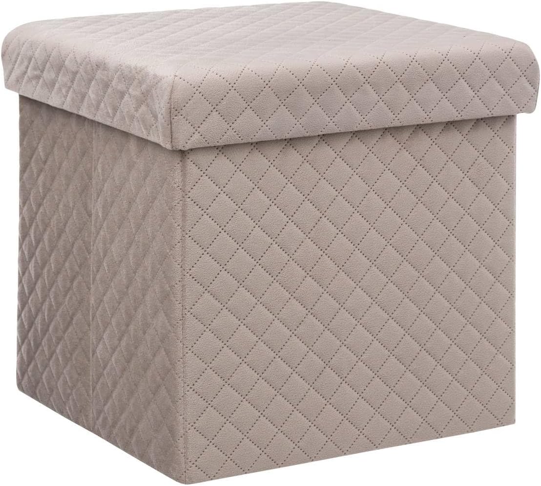 Five - pouf coffre velours beige lin 31x31 cm - assise et rangement