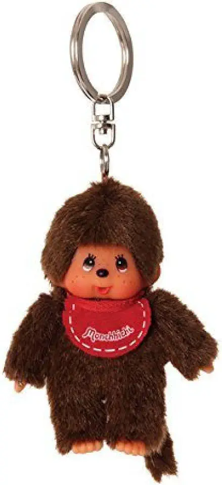 Sekiguchi - Monchhichi Original - 10 cm - Peluche marron, porte-clés, bavoir