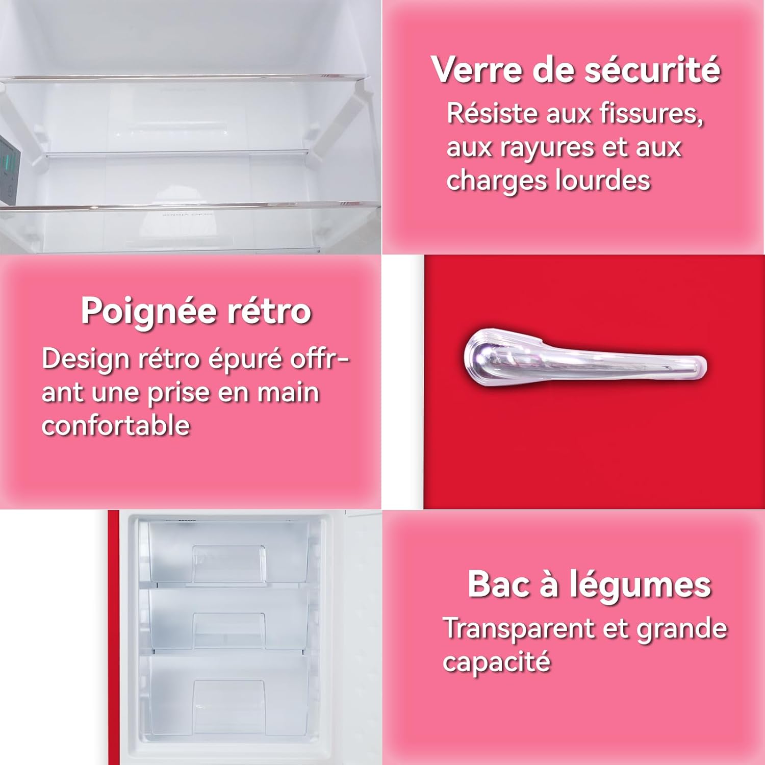 magictec - Frigo vintage rétro 179cm, 236L, No Frost, alarme porte