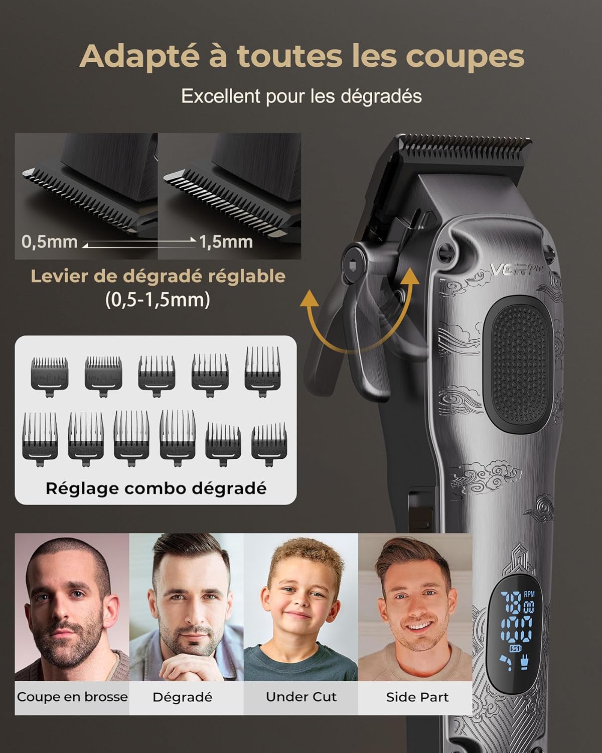 Tondeuse cheveux homme - sans fil, kit complet, boîte incluse