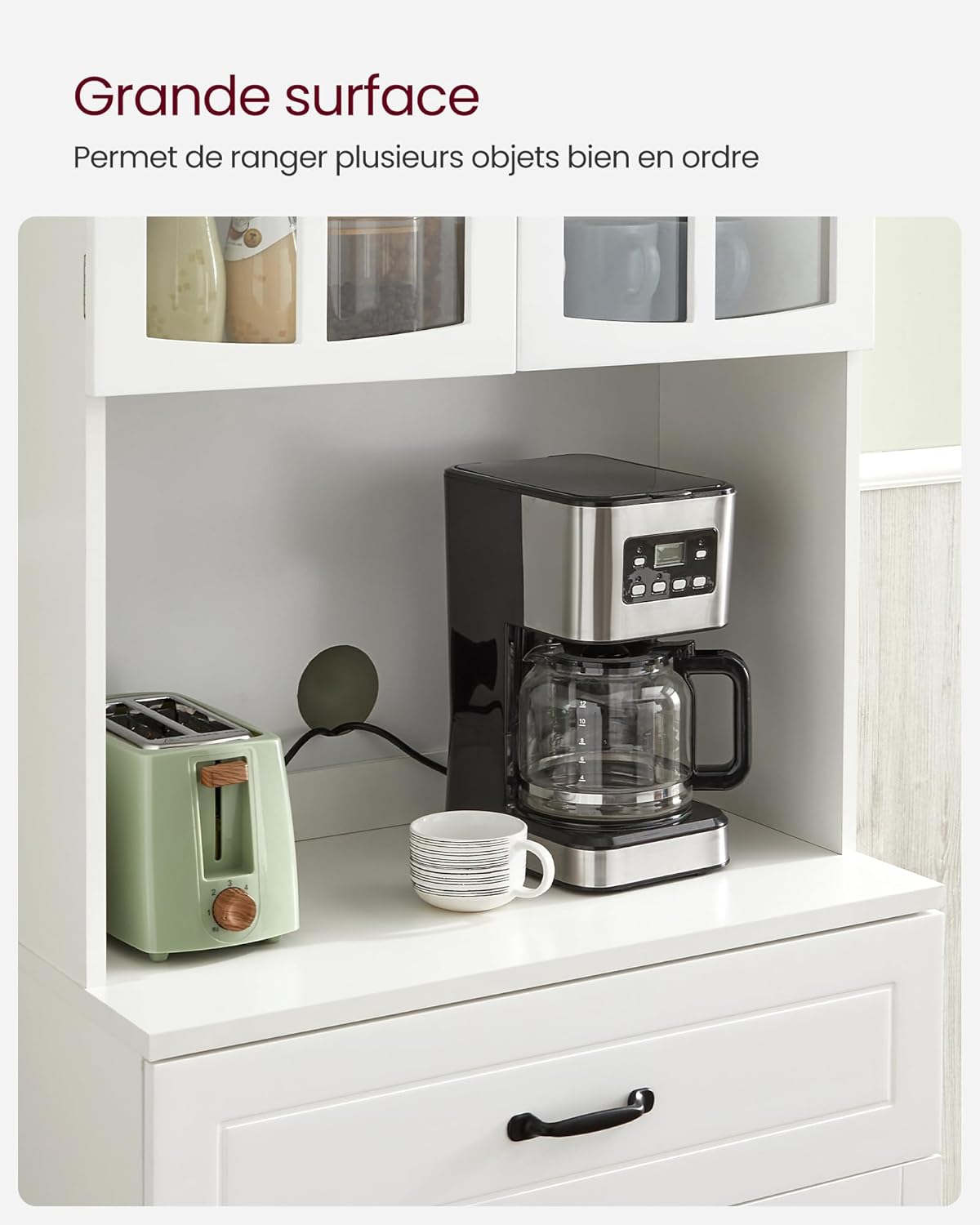 VASAGLE - buffet haut moderne, portes vitrées, étagères réglables, passage câbles, blanc, LSC361W21