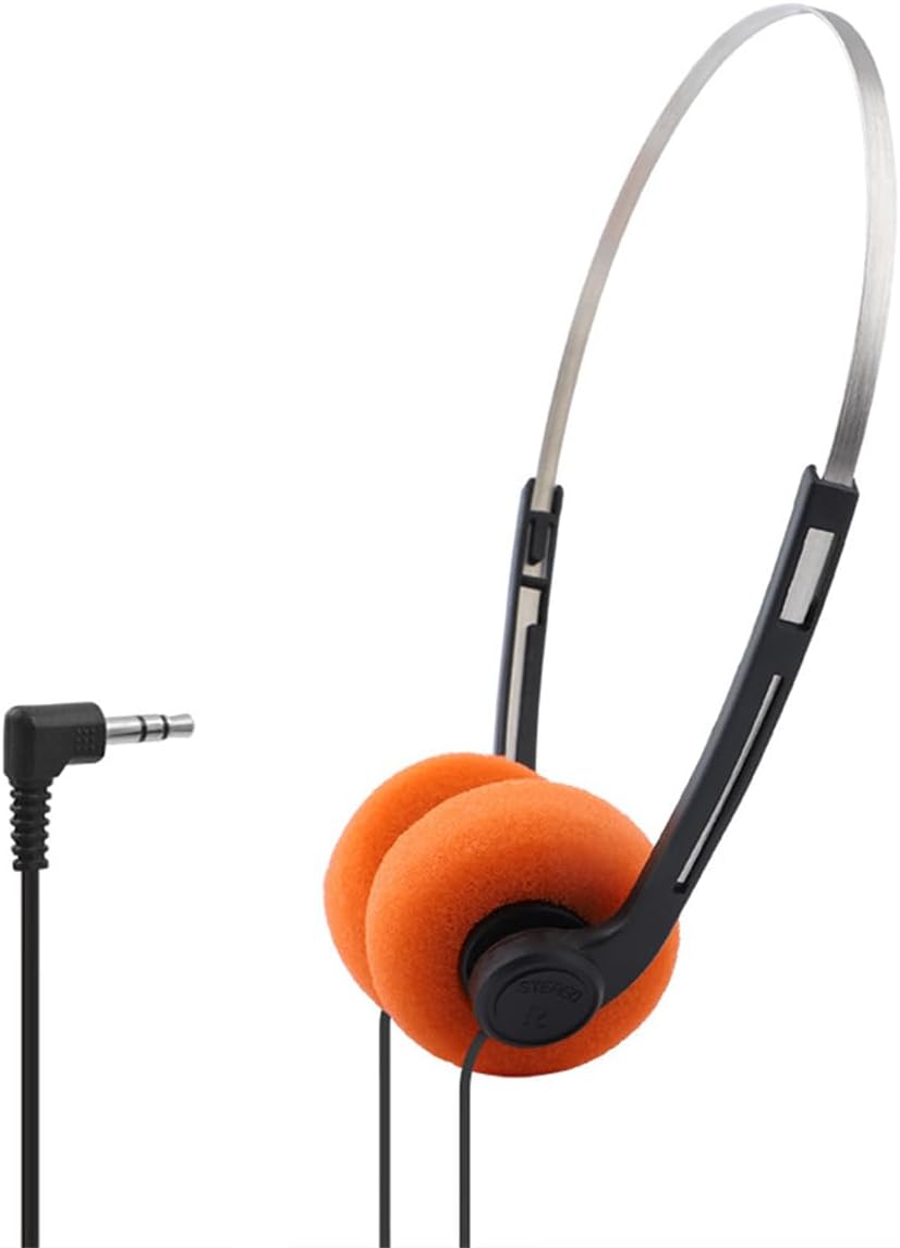 Casque supra-auriculaire rétro - léger, stéréo Hi-Fi, orange, compatible téléphones/Walkman