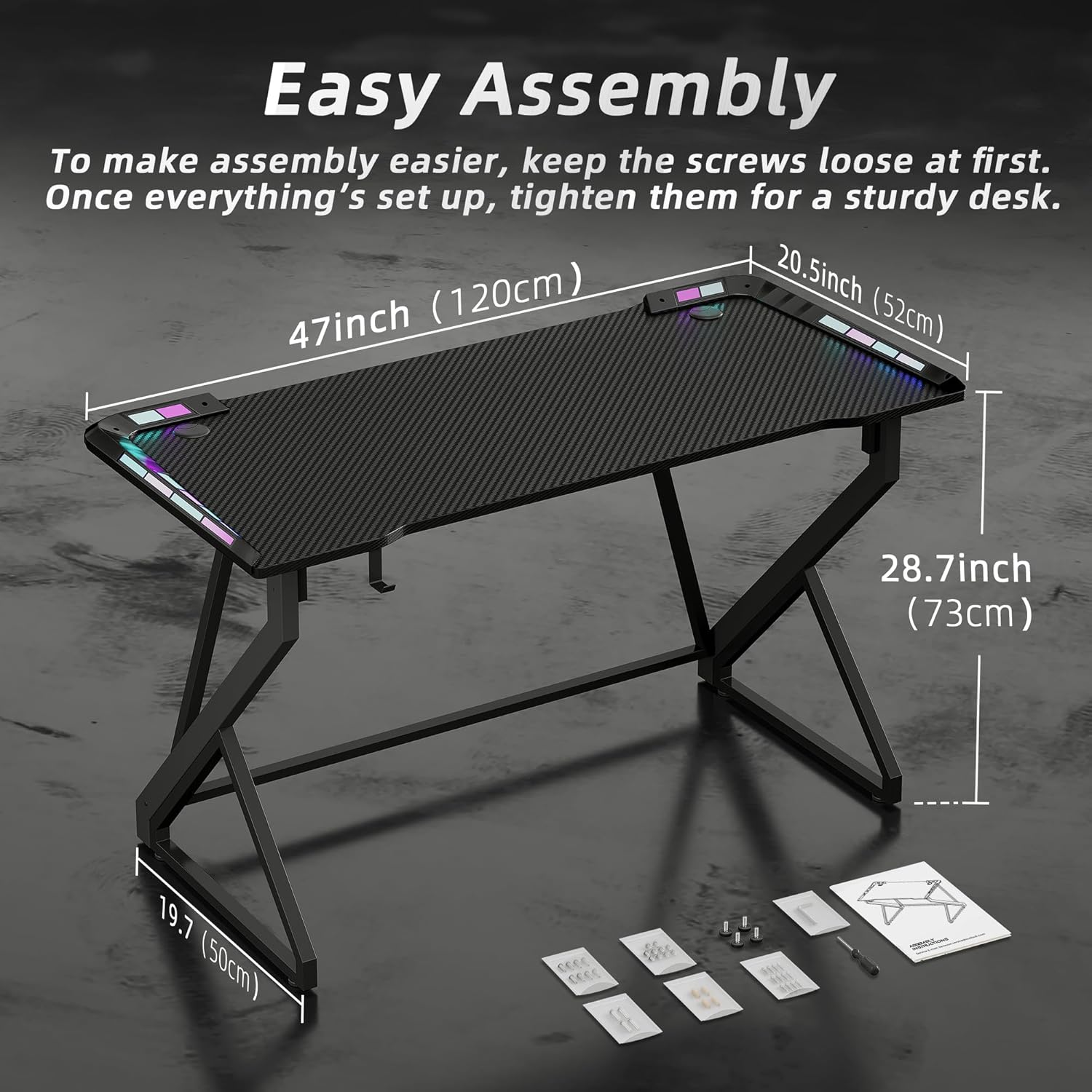 BEXEVUE - Armor - 120x50 cm - bureau gaming LED RGB, cadre Z, crochet casque