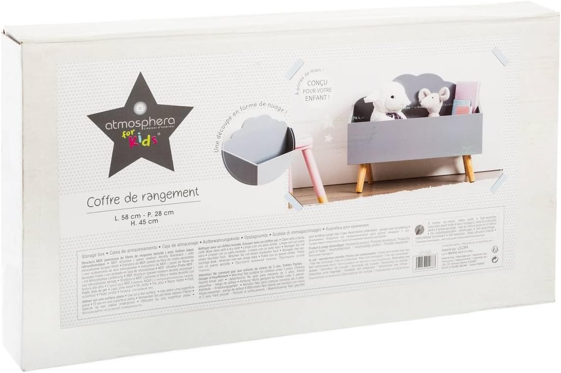Atmosphera - Coffre Nuage Gris - rangement pratique enfant 60x30x35 cm