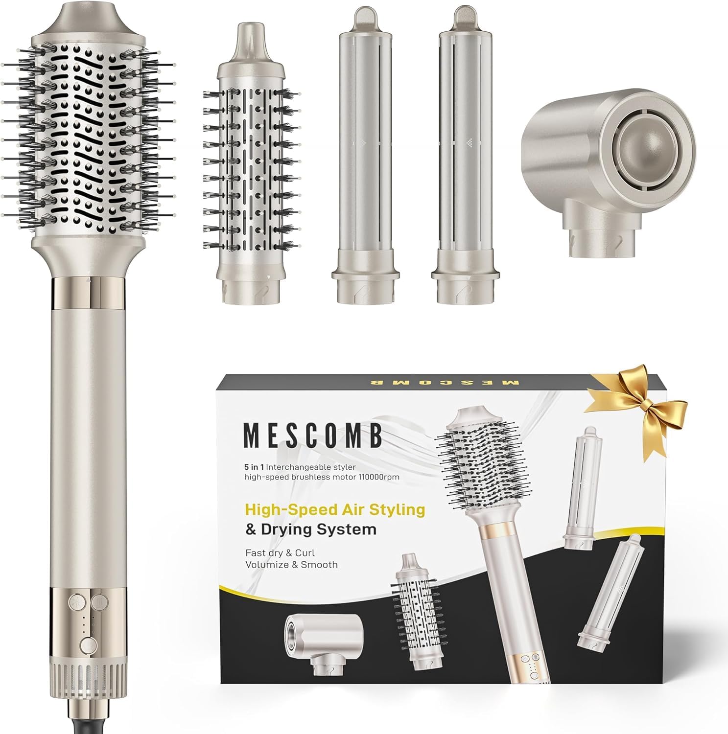 MESCOMB - Air Styler 5 en 1 - brosse chauffante, sèche-cheveux, style polyvalent, protection thermique