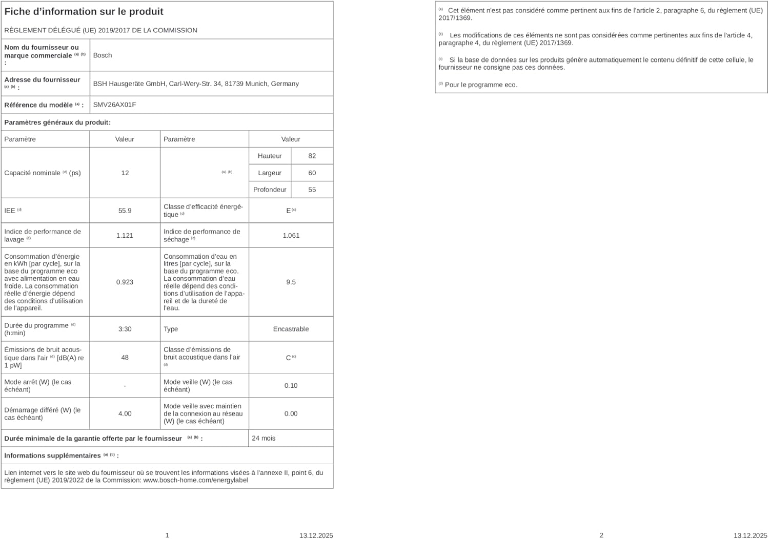 Bosch - Lave-vaisselle Série 2 60 cm - Encastrable, silencieux - SMV26AX01F