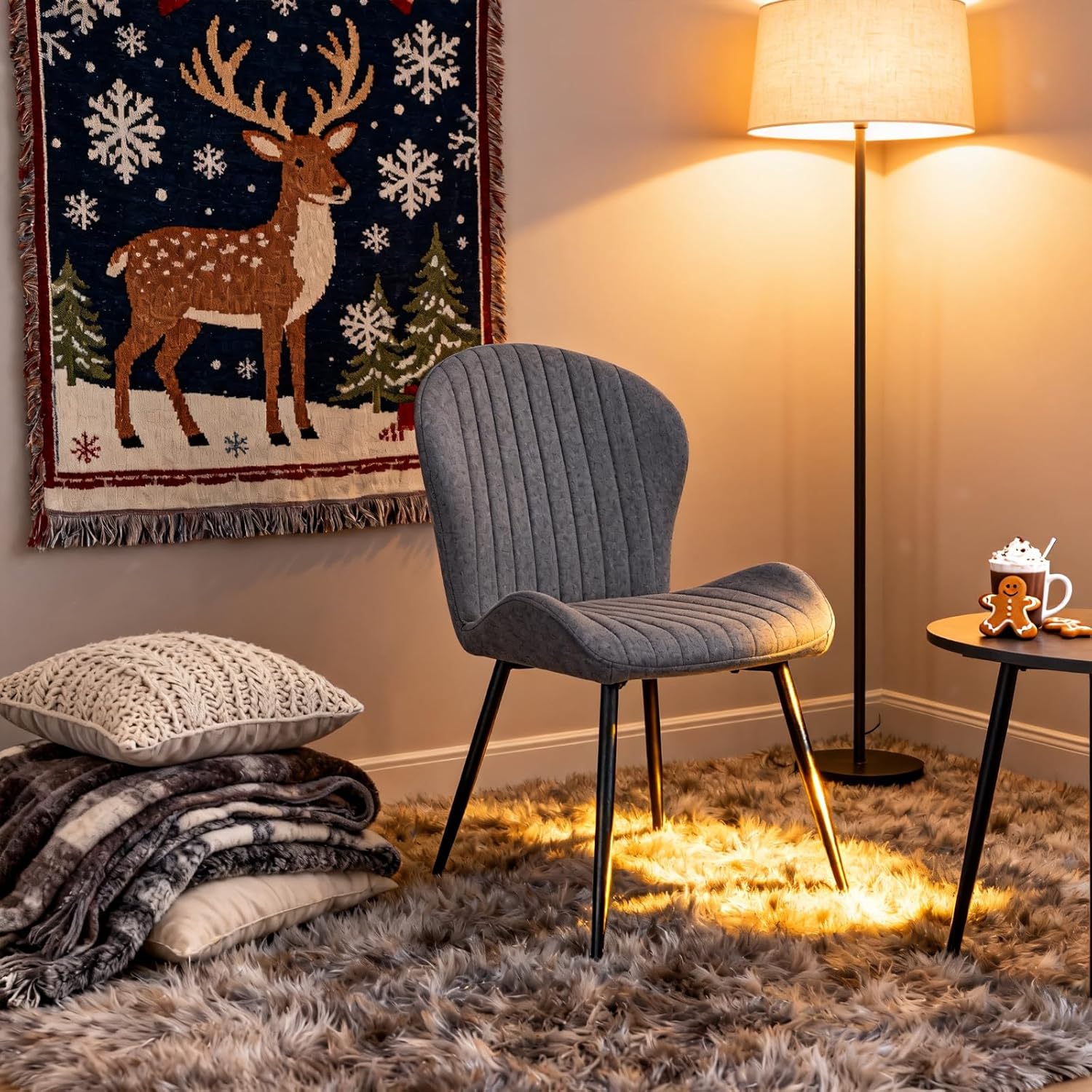 Chaises de salle à manger - lot de 2 - 60x58x83 cm - ergonomiques, accoudoirs, pieds métal, rembourrées, gris foncé