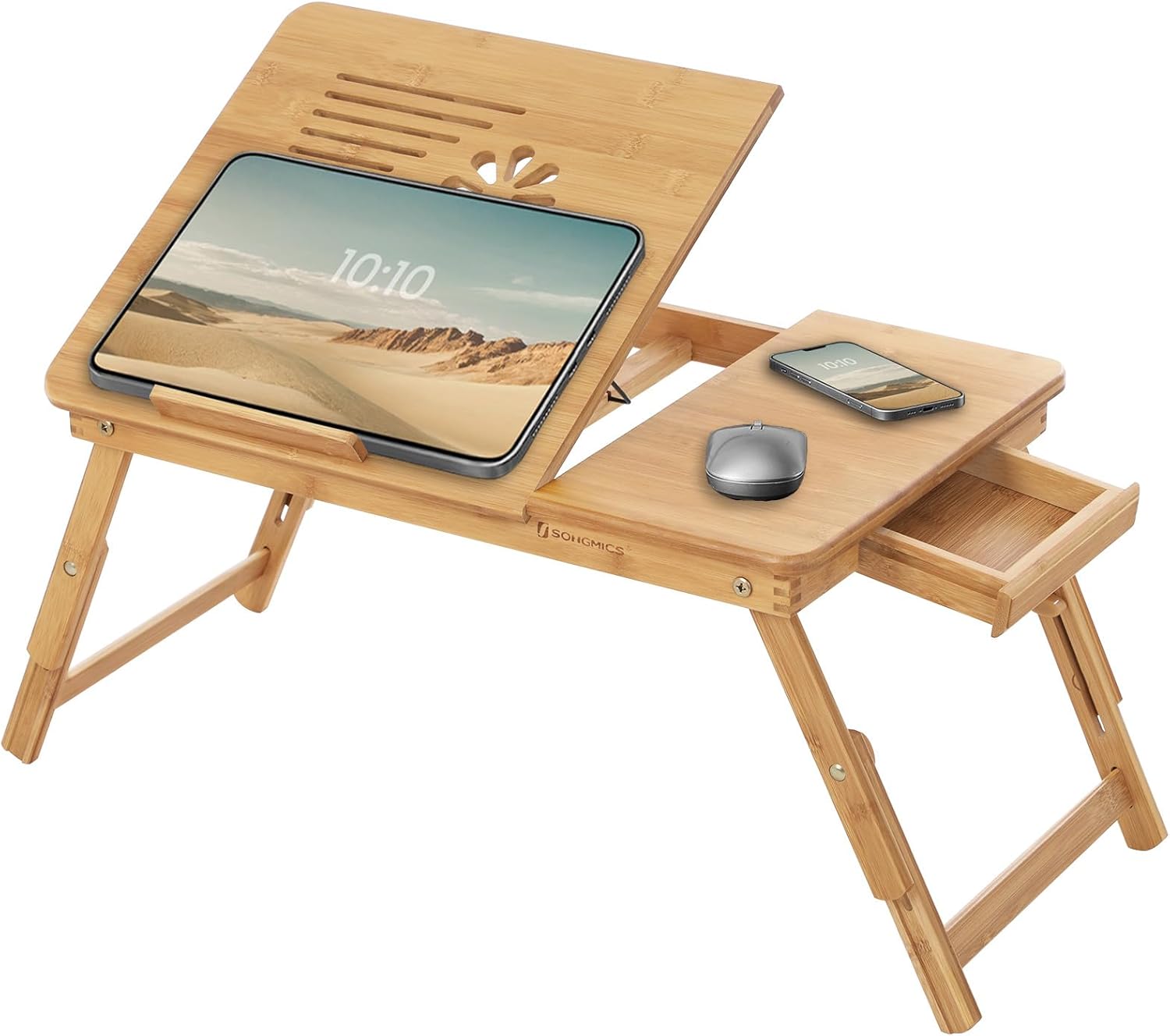 SONGMICS - Table de lit pliable bambou - 55x35x29 cm - inclinable LLD002