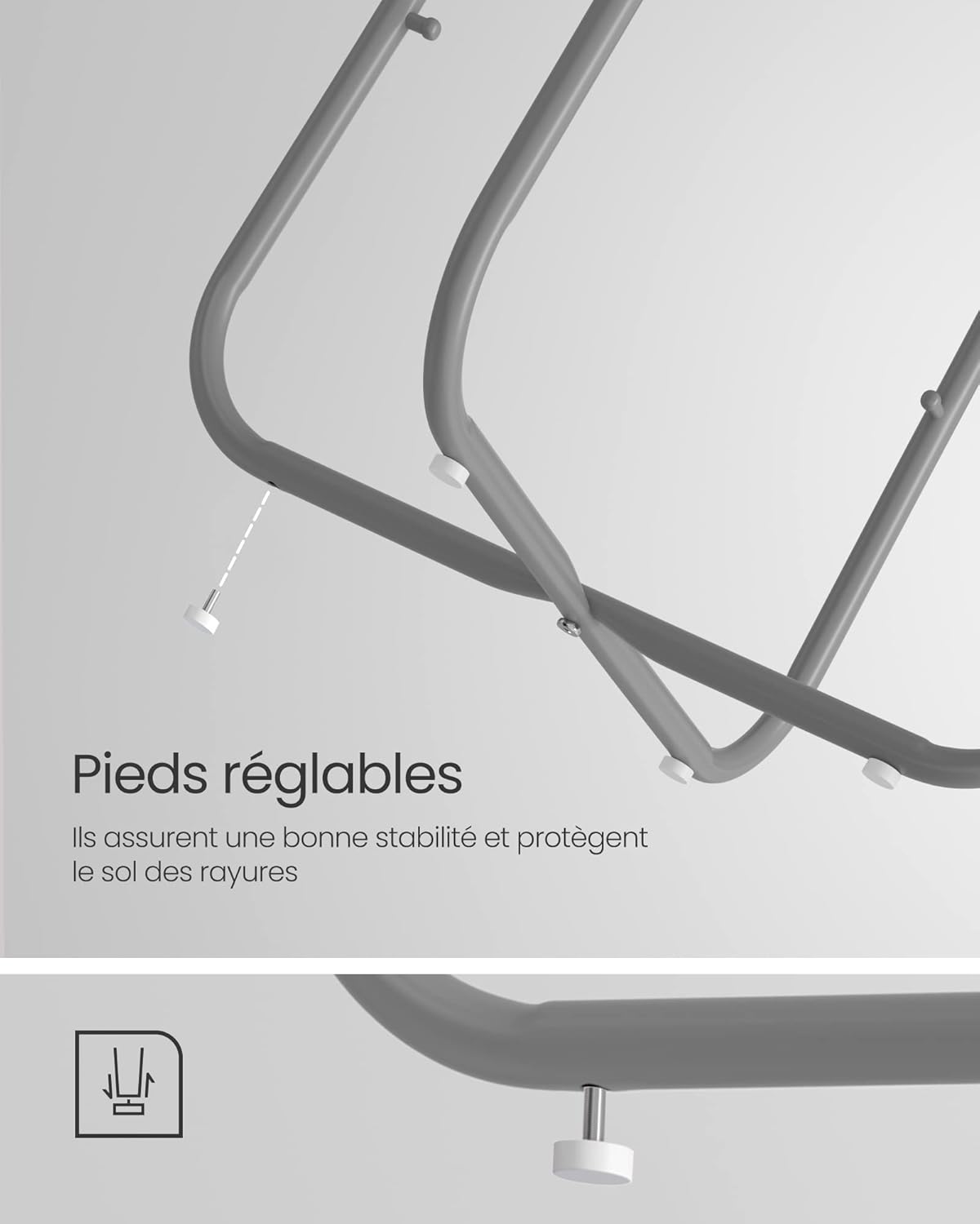 VASAGLE - Table basse ronde, avec panier tissu, gris/blanc, LET223G49