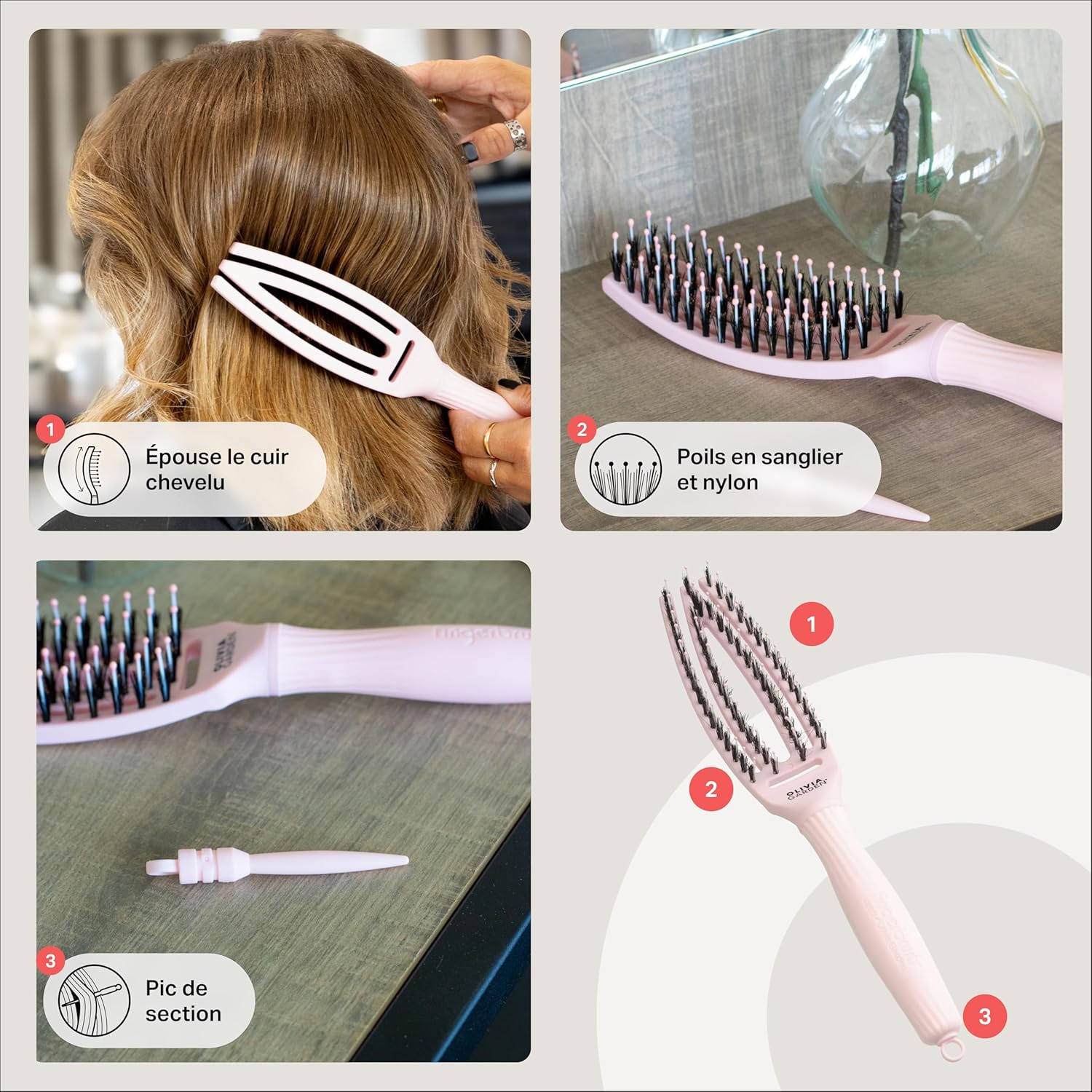 Olivia Garden - Fingerbrush Care Iconic - démêlante sanglier nylon - brillance et coiffage lisse