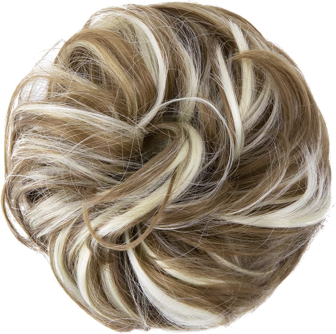 JJstar - Chignon postiche bouclé, élastique, cheveux naturels, brun blond