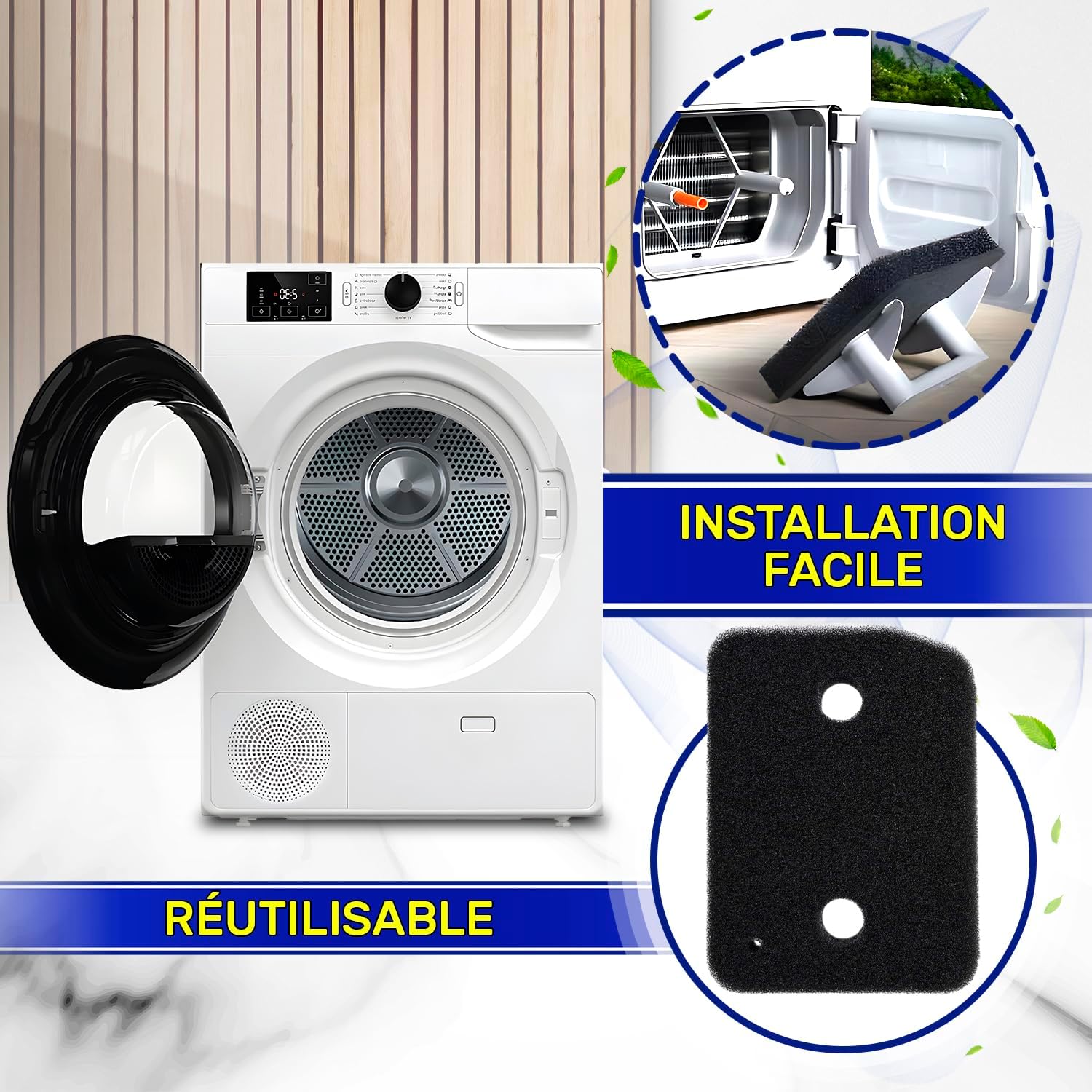 Filtre mousse sèche-linge - 208x155x30mm - compatible Miele 9164761