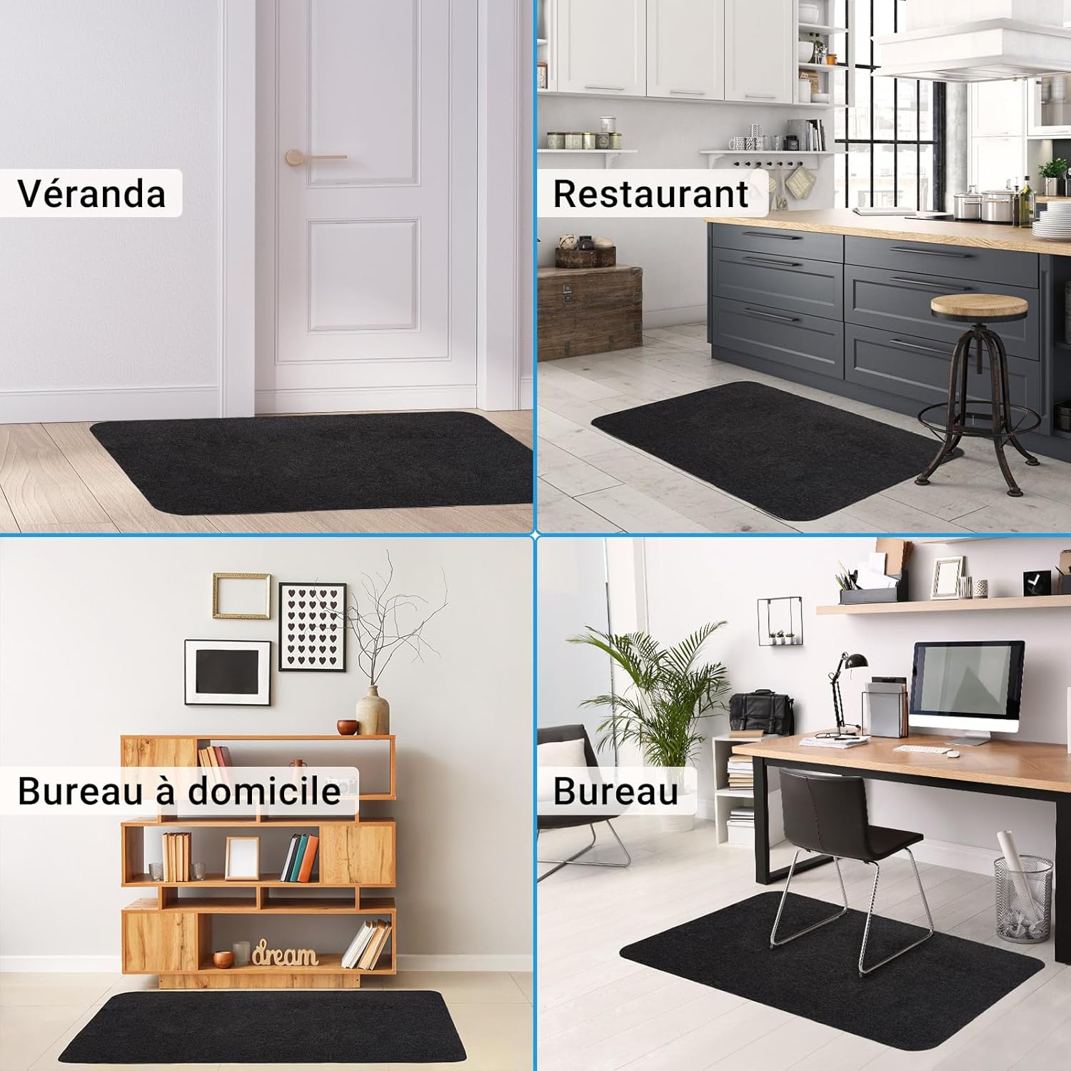 COSYLAND - Tapis chaise bureau - 90x120 cm - antidérapant, protège sols durs, facile à nettoyer, noir - 1.0