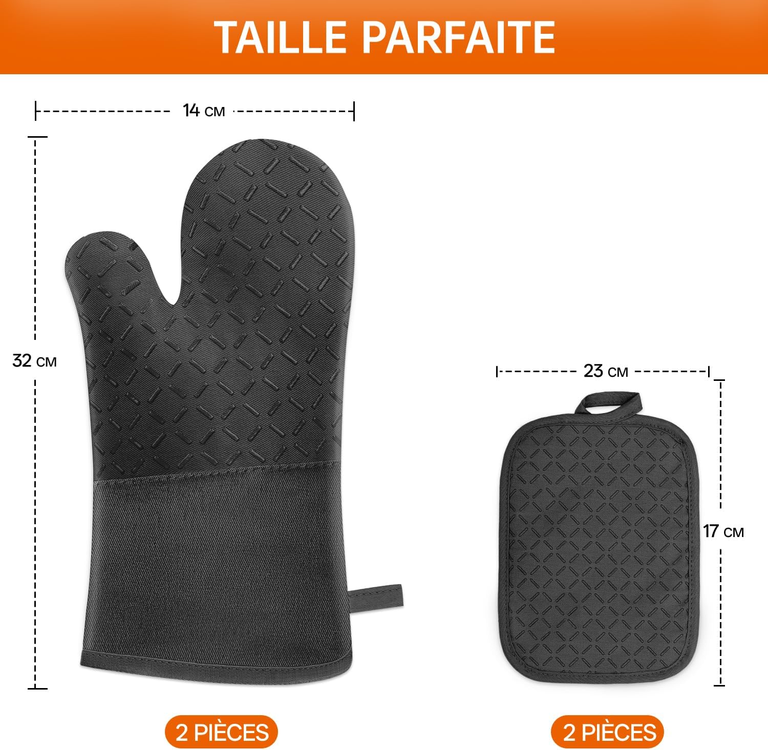 MILcea - Gants de Cuisine - 32cm - Silicone anti-chaleur, coton doux