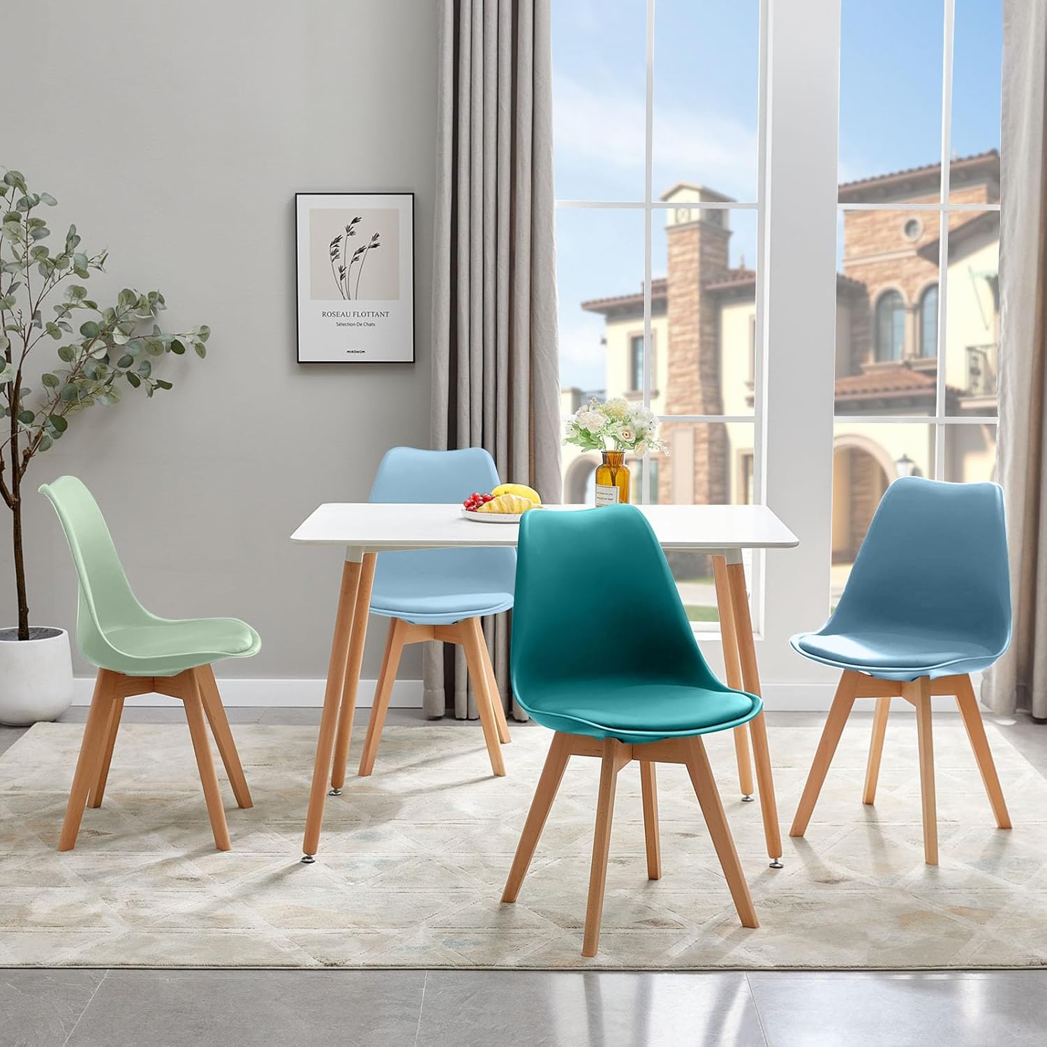 EGGREE - lot de 4 chaises scandinaves - assise rembourrée, pieds bois, coloris variés