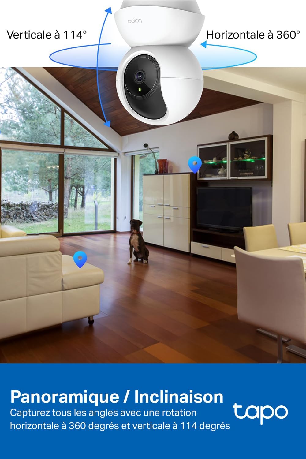 TP-Link - Tapo C210 - caméra WiFi 2K 3MP, rotation 360°, audio bidirectionnel, vision nocturne, détection personne, C210