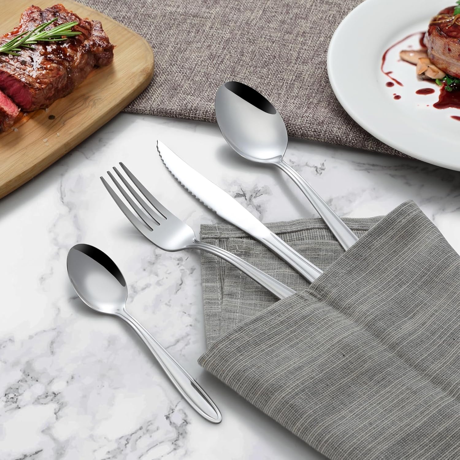 Hunnycook - couverts 24 pièces - 6 personnes - inox, manches élégants, lavable