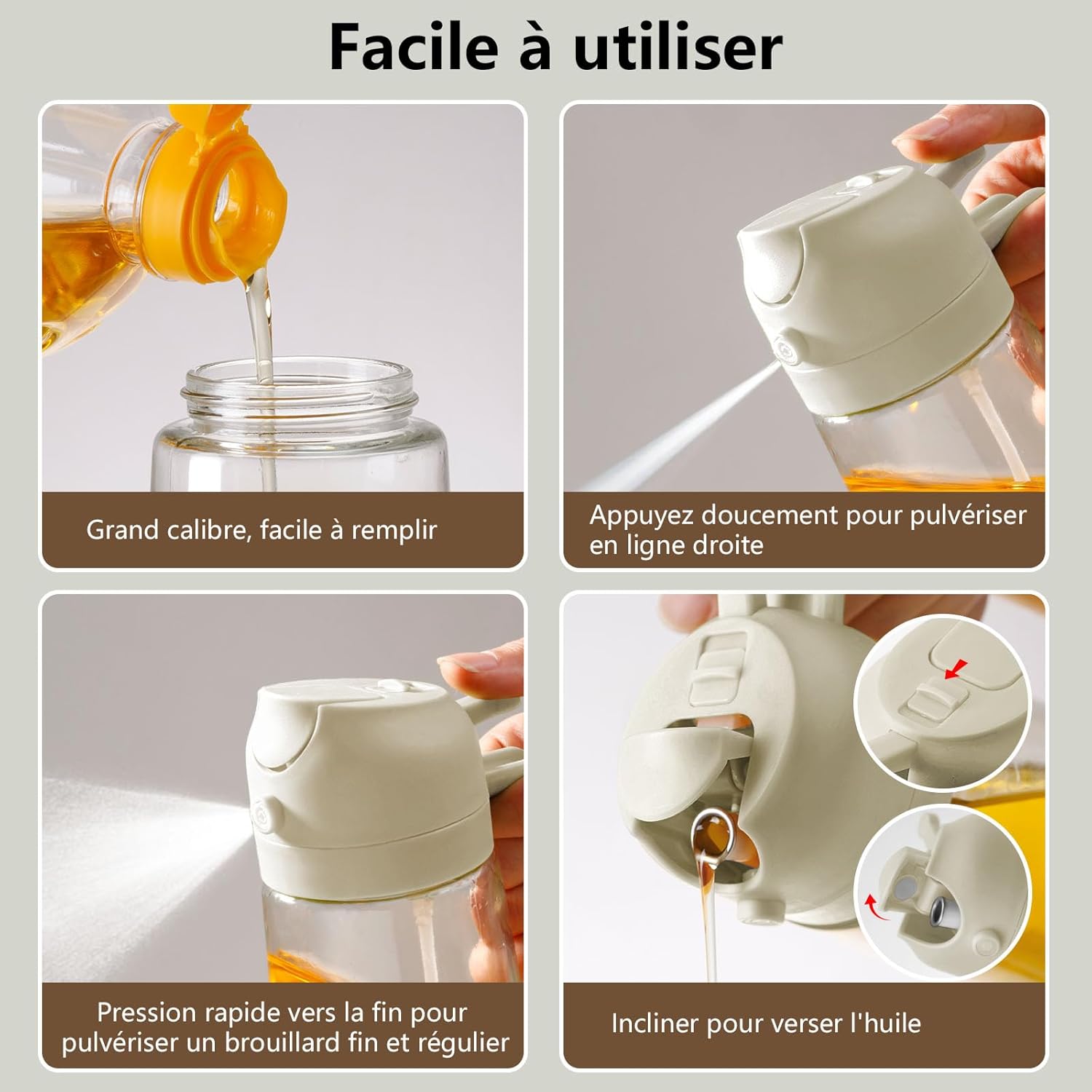 Flacon pulvérisateur d'huile - verre 470ml - 2 en 1, bec verseur