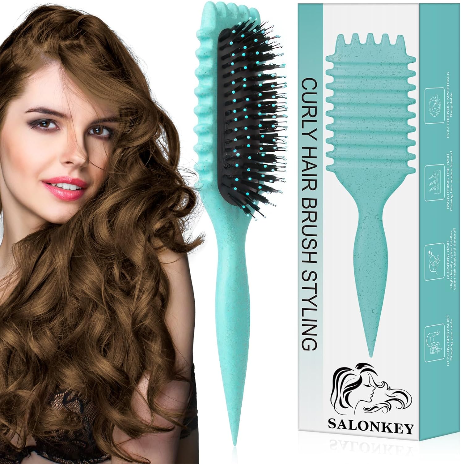 Brosse à friser - antistatique, aérée, cheveux secs/humides, boucles définies, vert