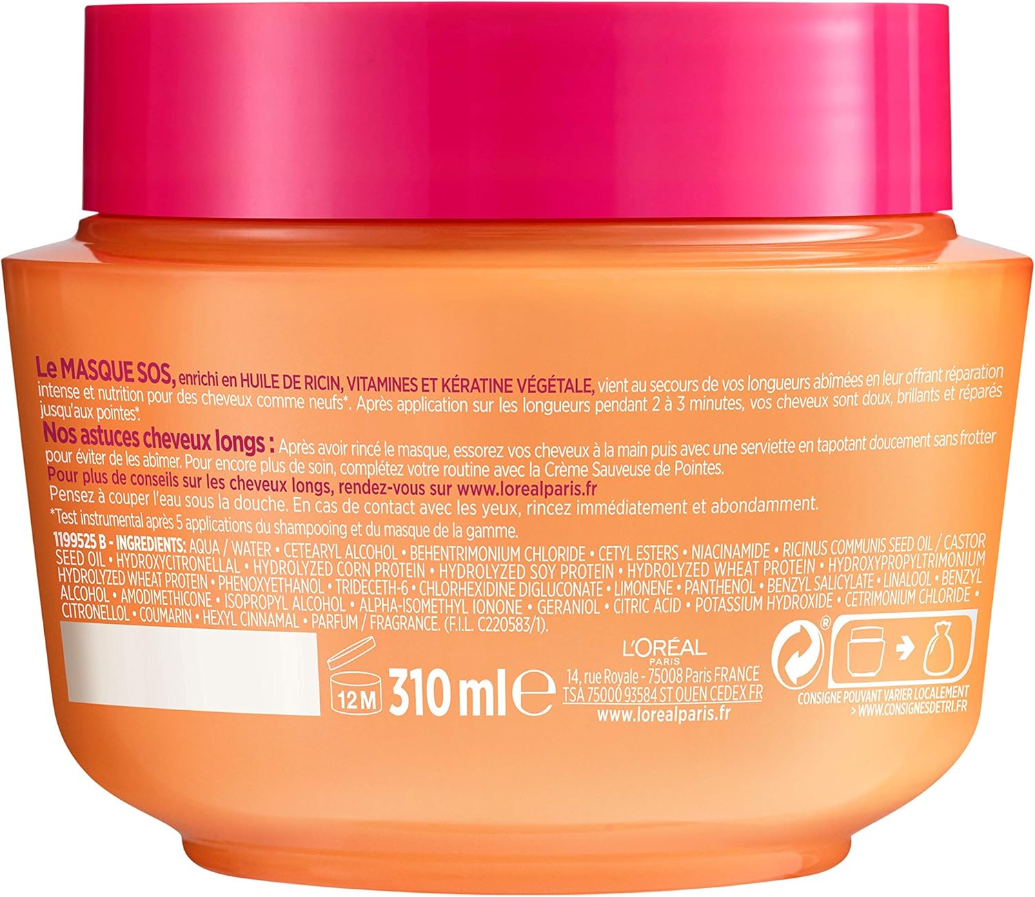 L'Oréal Paris - Elseve Dream Long - 310ml - Huile de ricin, kératine végétale, masque réparateur