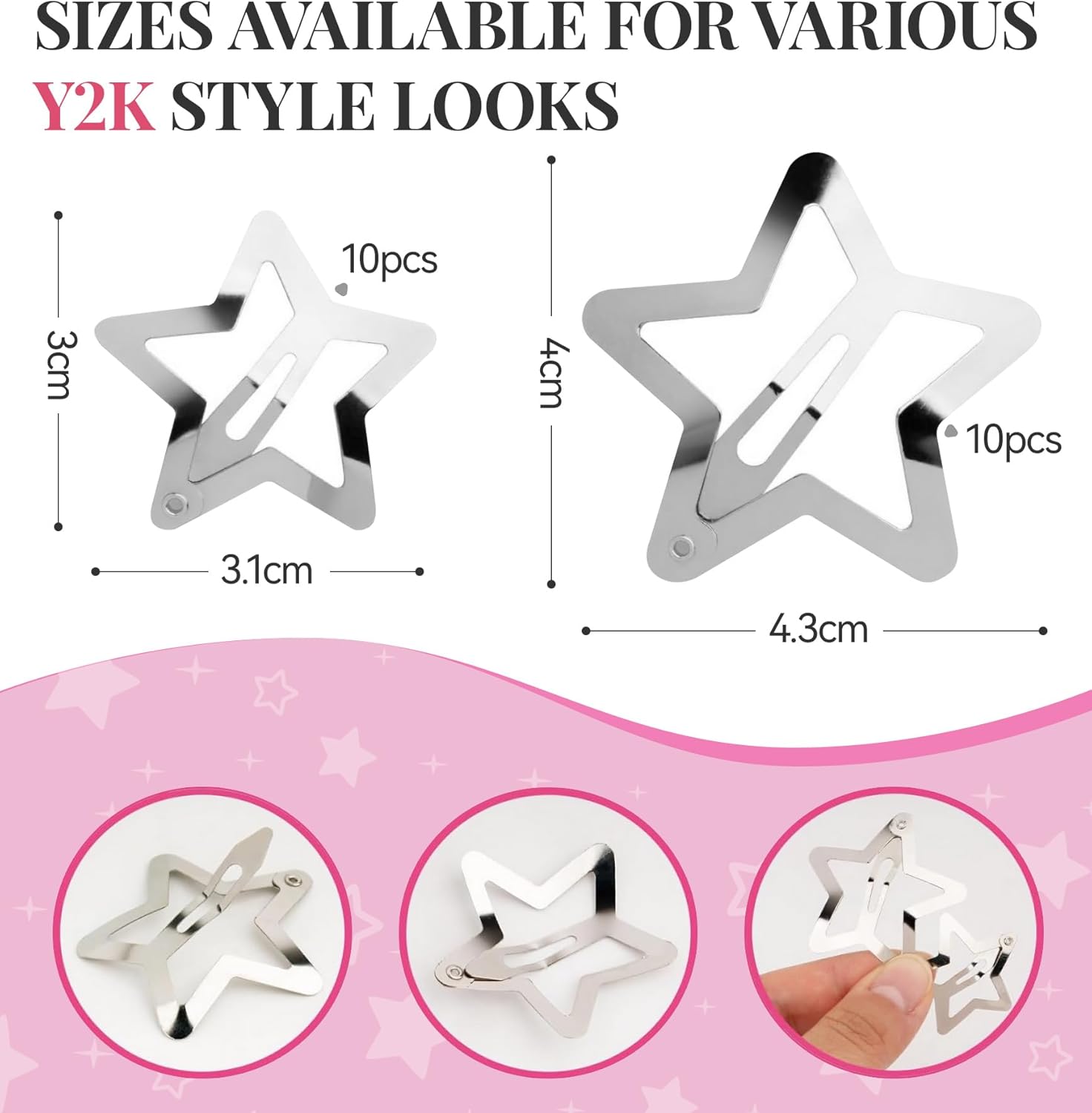 Pinces à cheveux - lot de 20, étoile argentée, style Y2K, accessoires fille