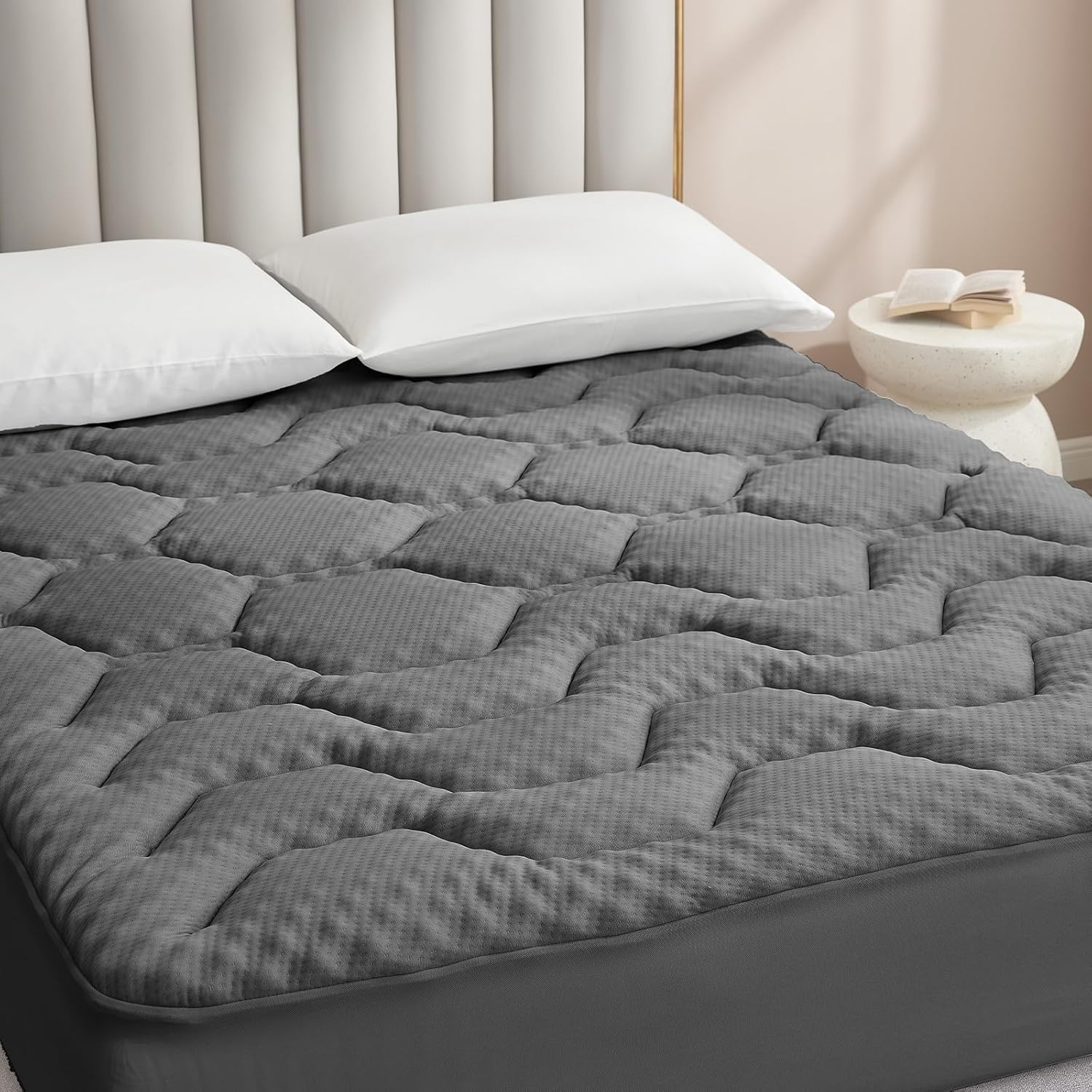EHEYCIGA - surmatelas mémoire de forme - 140x190 cm - fibre rafraîchissante, poche profonde, gris foncé