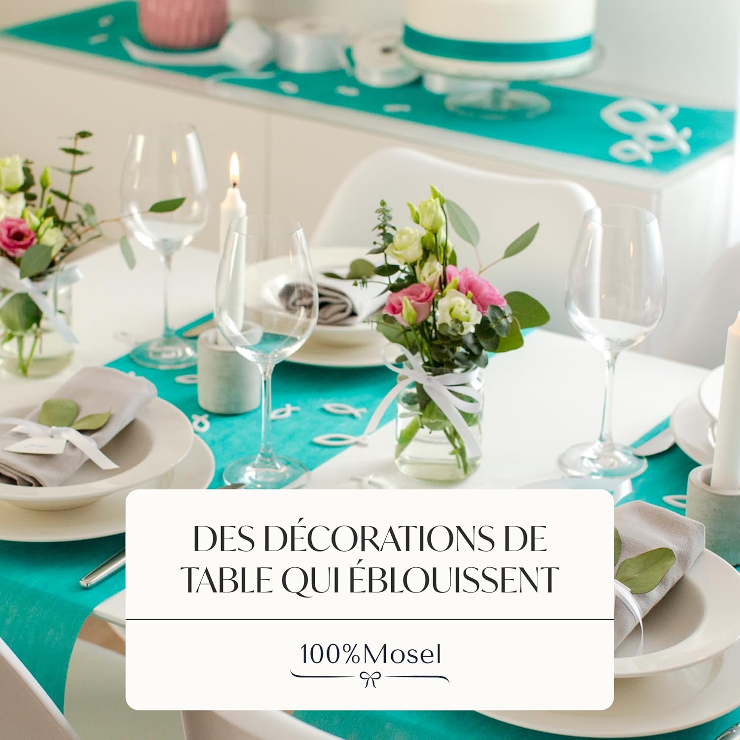 100%Mosel - Chemin de Table non-tissé - 30x250cm - turquoise, décor événementiel