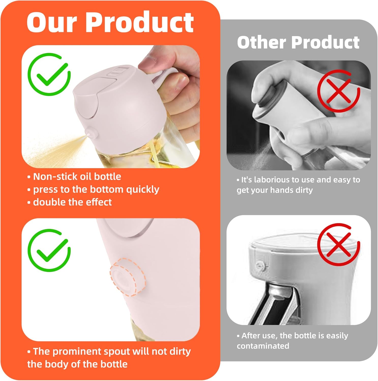 Vaporisateur huile cuisine - 470ml - 2-en-1 pour cuisson, salades, accessoires