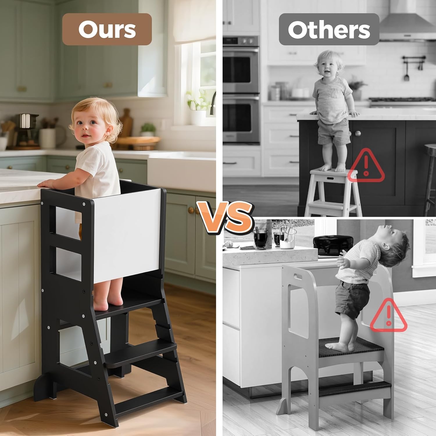 KIDINIX - tour d'apprentissage réglable avec tableau noir - dès 1 an - sécurité anti-basculement, chaise Montessori