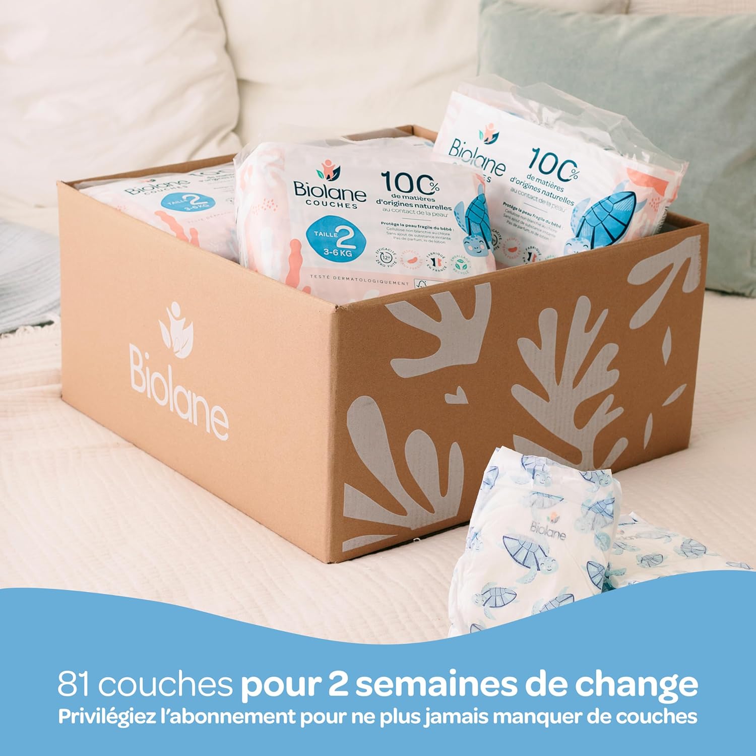 Biolane - Couches bébé Taille 2 3-6kg - Ultra-absorbantes, confort, 81 pièces