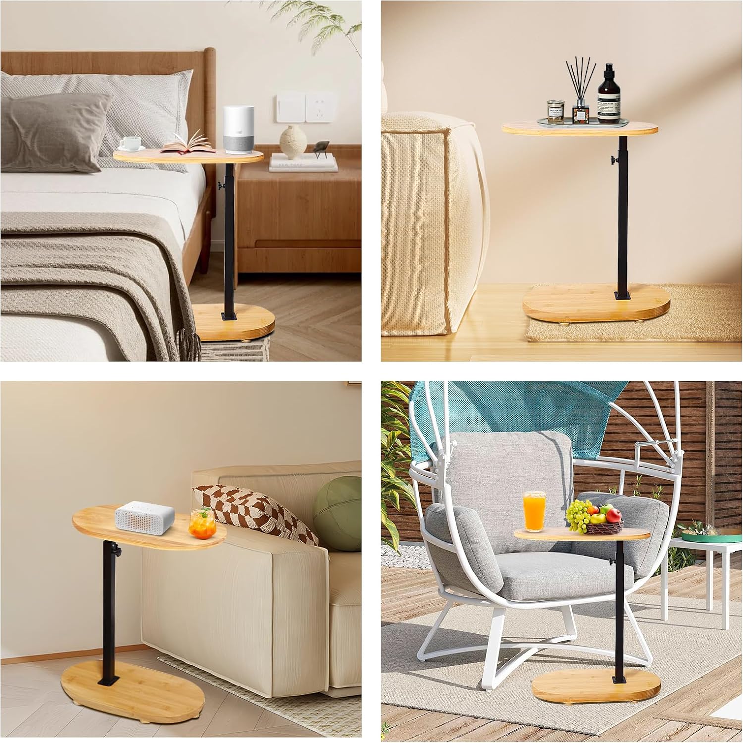 Table d'appoint C réglable - bambou/métal - petite taille, multi-usage