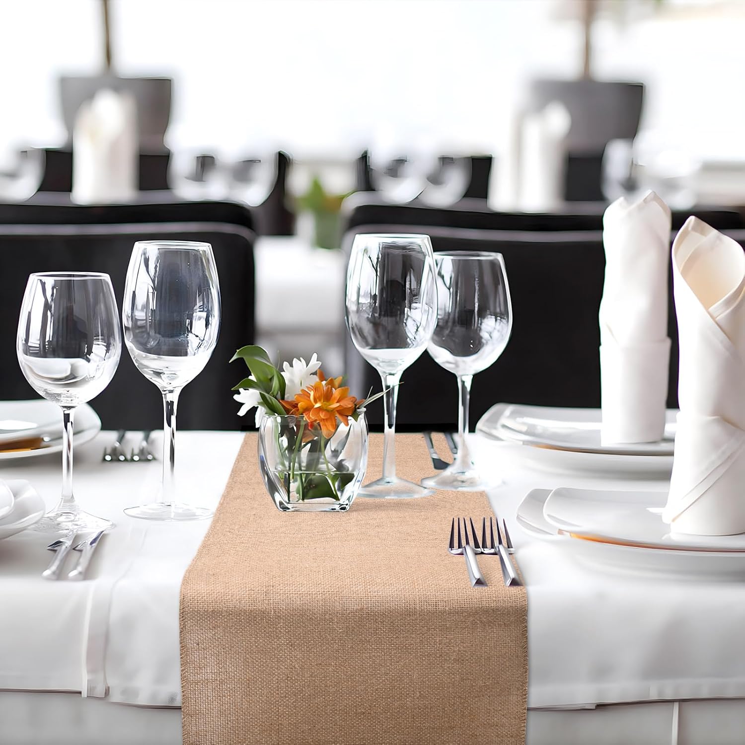 Nappe en jute - chemin de table - 30x1000 cm - coton et lin, bords cousus