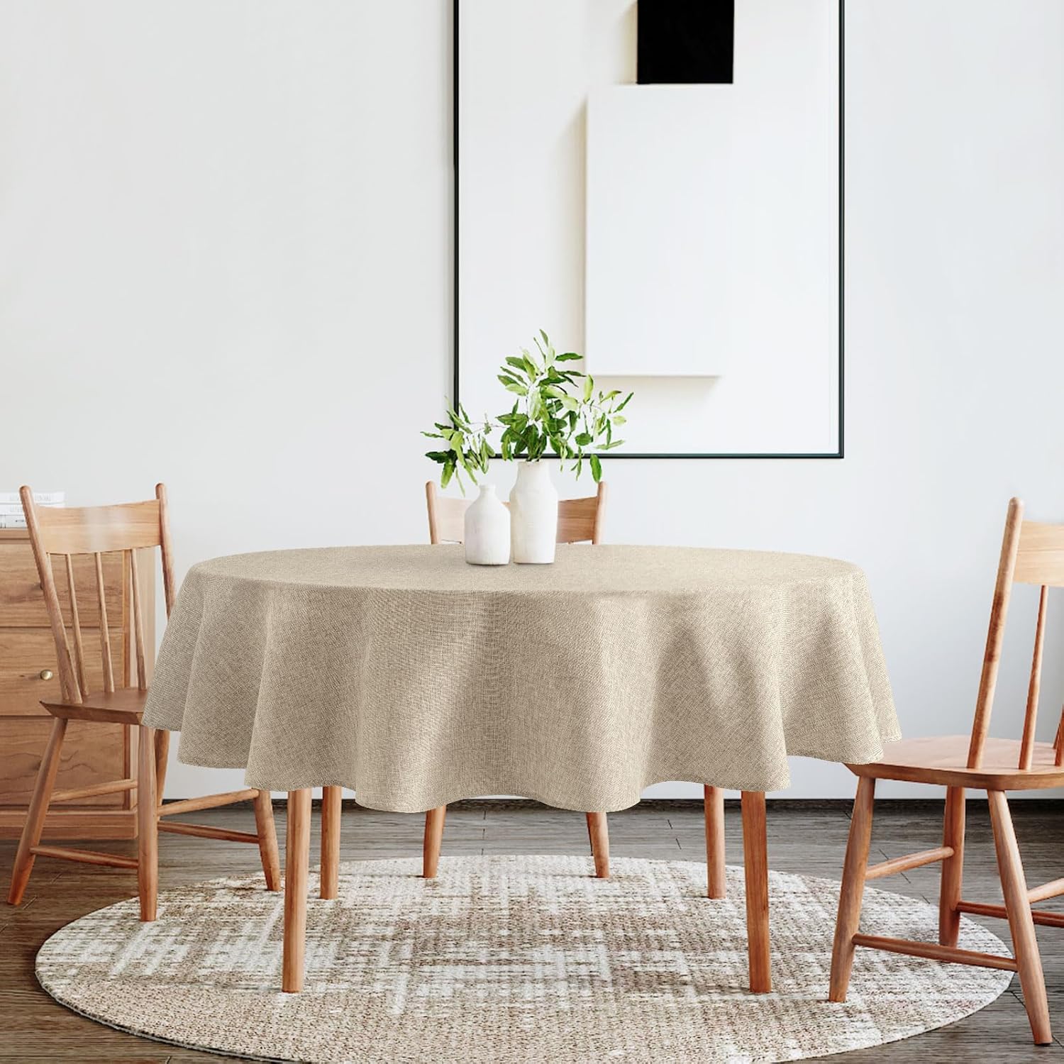 DWCN - nappe ronde effet lin - 180 cm - lavable, imperméable, beige DWCN